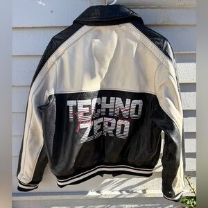 Limited edition Zara Black and Cream Varsity genuine leather jacket